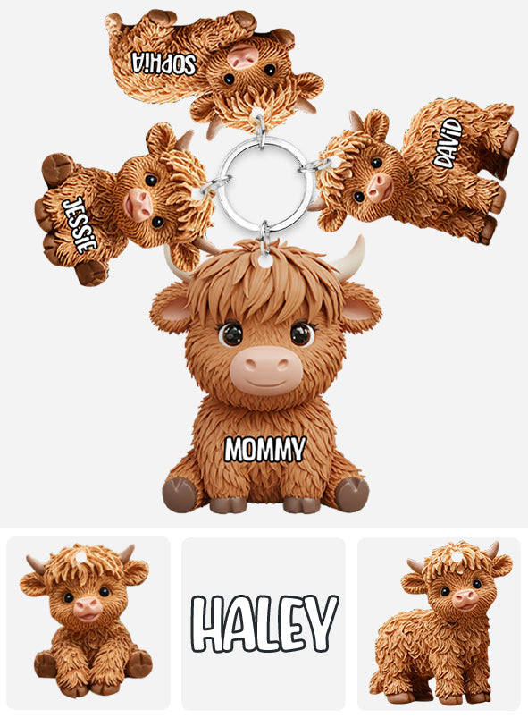 Highland Cow Mom - Personalized Mother Keychain with Charms