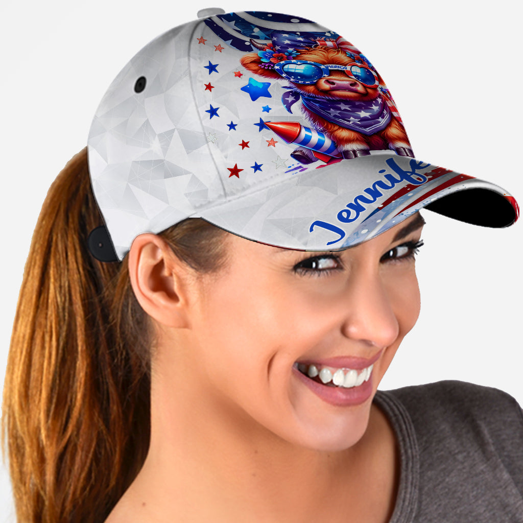 July 4th Highland Cow - Personalized Highland Cow Classic Cap