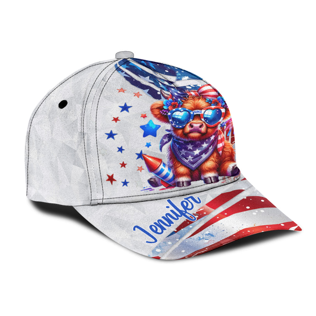 July 4th Highland Cow - Personalized Highland Cow Classic Cap