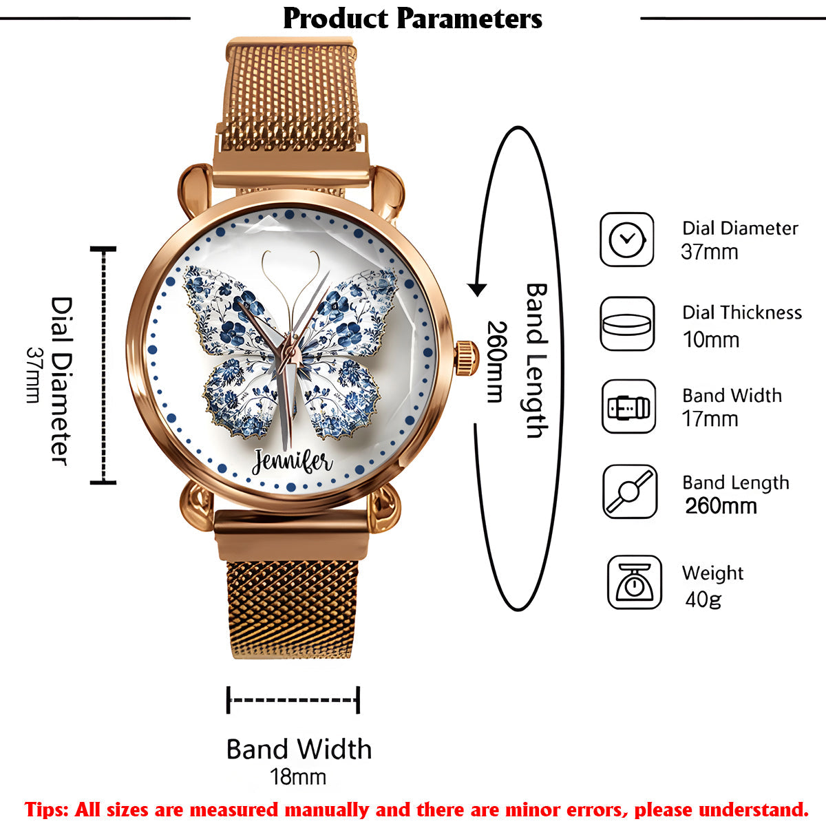 Toile De Jouy Style Butterfly - Personalized Butterfly Women Hand Watch