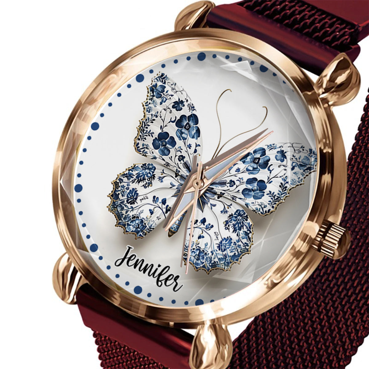 Toile De Jouy Style Butterfly - Personalized Butterfly Women Hand Watch