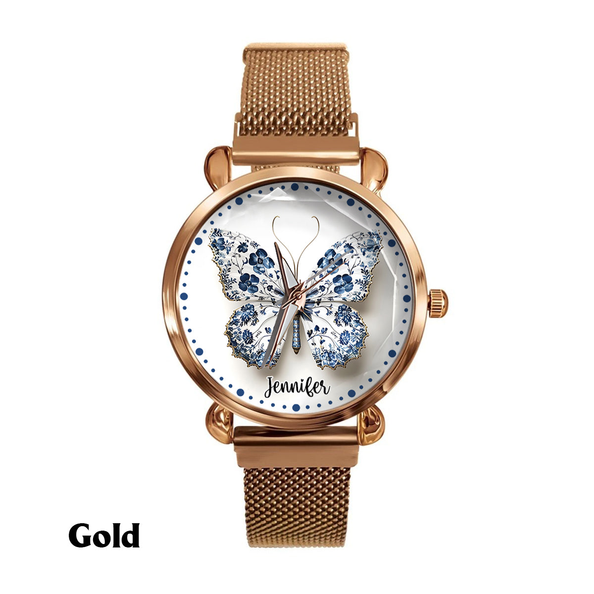Toile De Jouy Style Butterfly - Personalized Butterfly Women Hand Watch