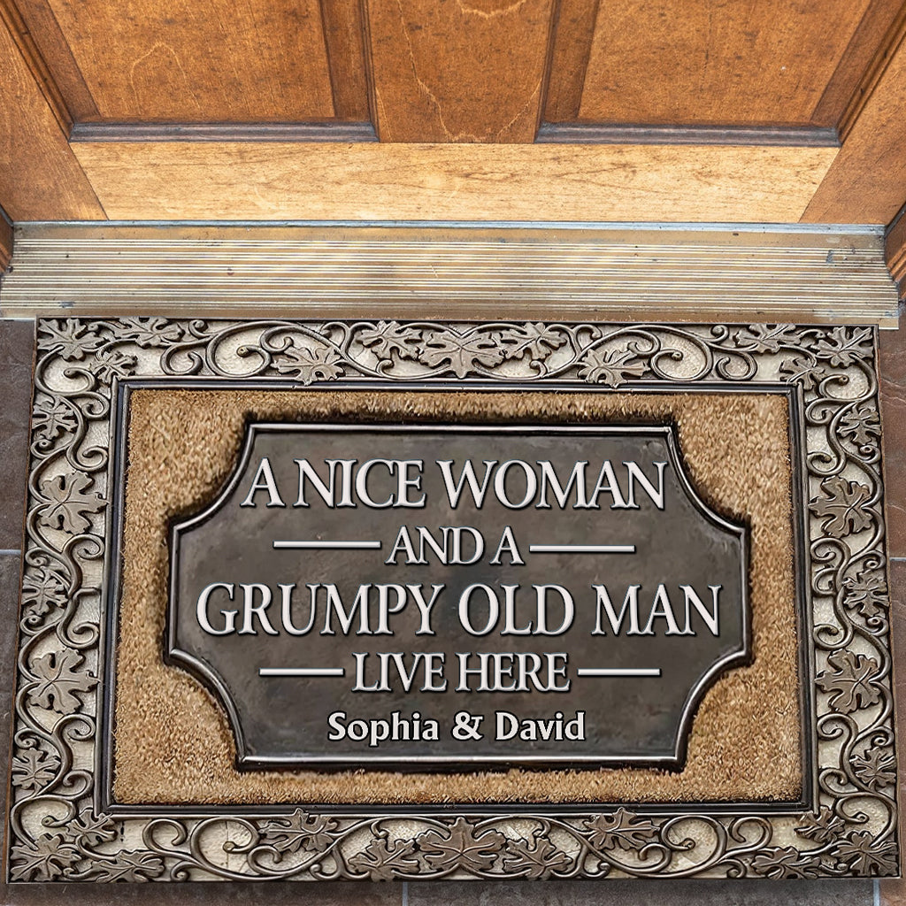 A Nice Woman and A Grumpy Old Man Live Here - Personalized Couple Doormat
