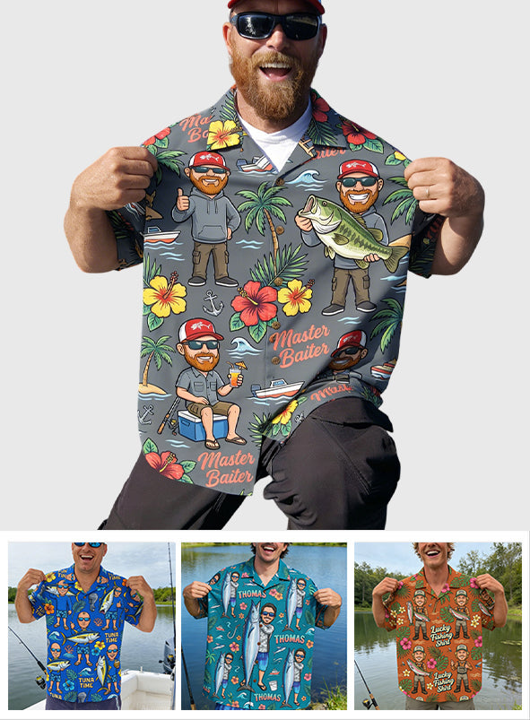 Funny Caricature Hawaiian Shirt For Him/Husband/Dad... - Personalized Fishing Hawaiian Shirt