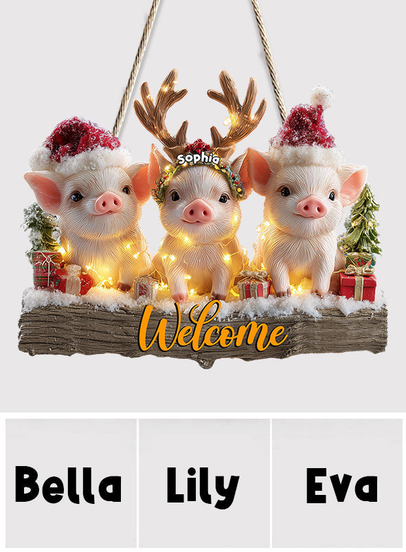 Piglets Christmas - Personalized Pig Lover Custom Shaped Wood Sign