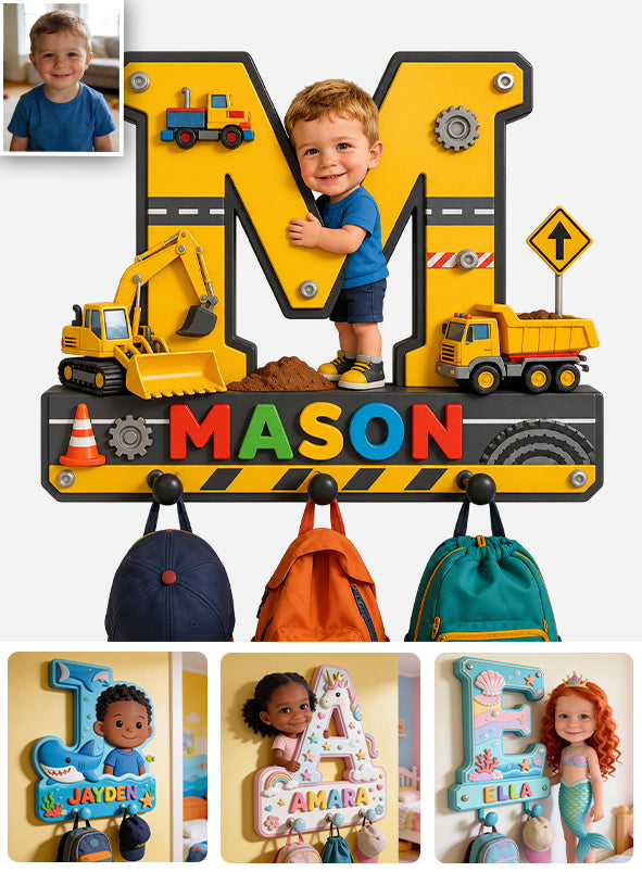 Alphabet Letter & Custom Photo And Theme - Personalized Kid Custom Shaped Hanging Rack