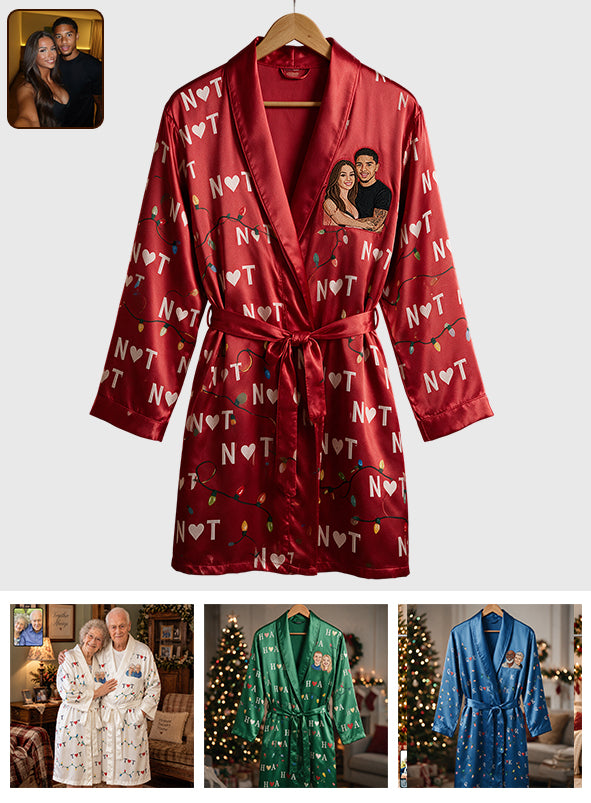You, Me & Christmas Lights - Personalized Couple Satin Robe