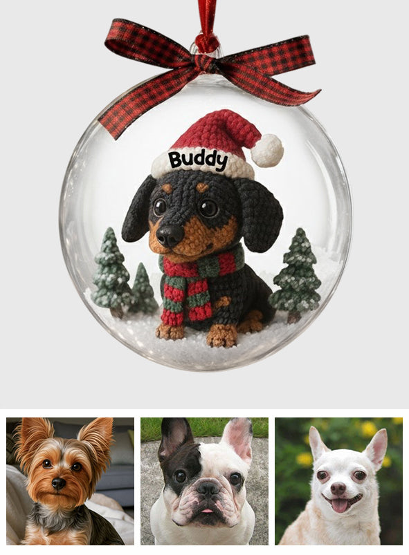 Christmas Pet - Personalized Dog Snow Globe Ornament With Bow