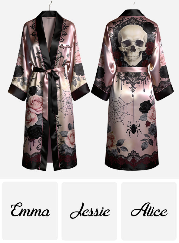 Sull Roses - Personalized Skull Satin Robe