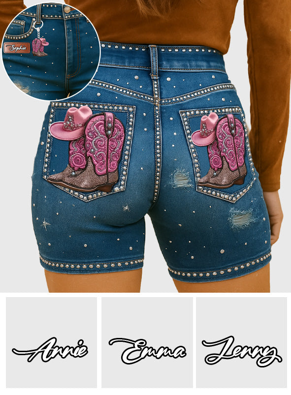 Short cycliste taille haute personnalisé style cowgirl