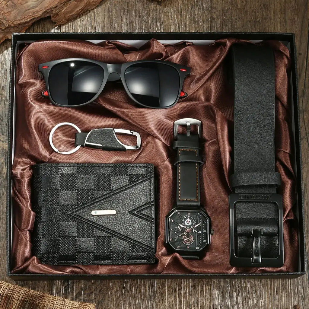 Quartz Watch Wallet Belt Gift Set