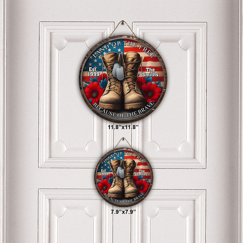 Because Of The Brave - Personalized Veteran Round Wood Sign