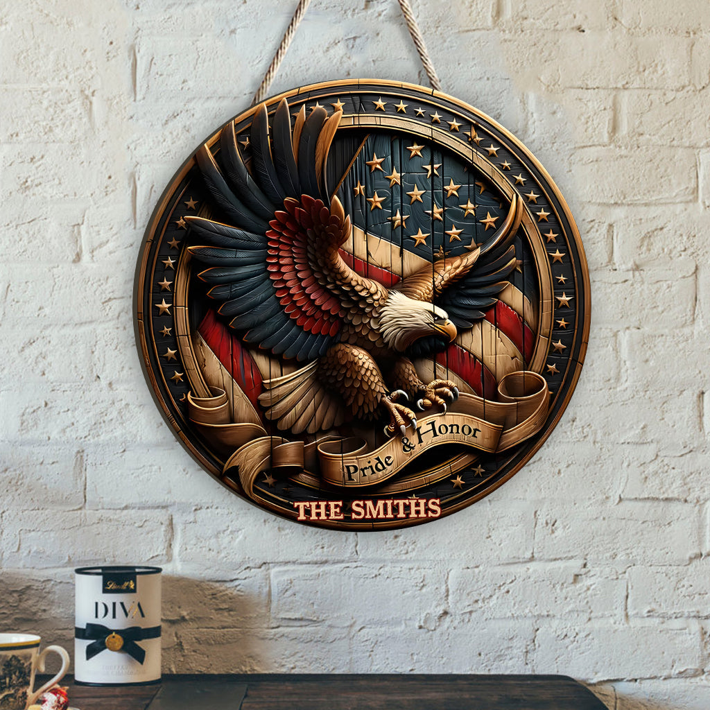 Pride & Honor - Personalized Bald Eagle Custom Shaped Wood Sign