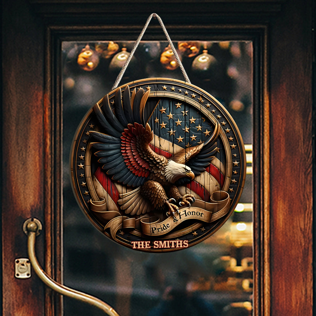 Pride & Honor - Personalized Bald Eagle Custom Shaped Wood Sign