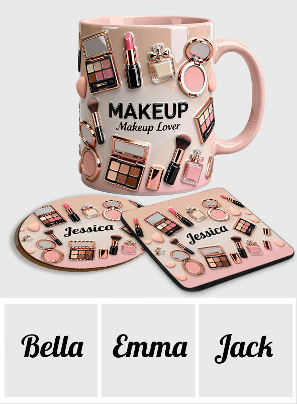 Visagistin – Personalisierte Tasse und Untersetzer mit Make-up-Akzenten