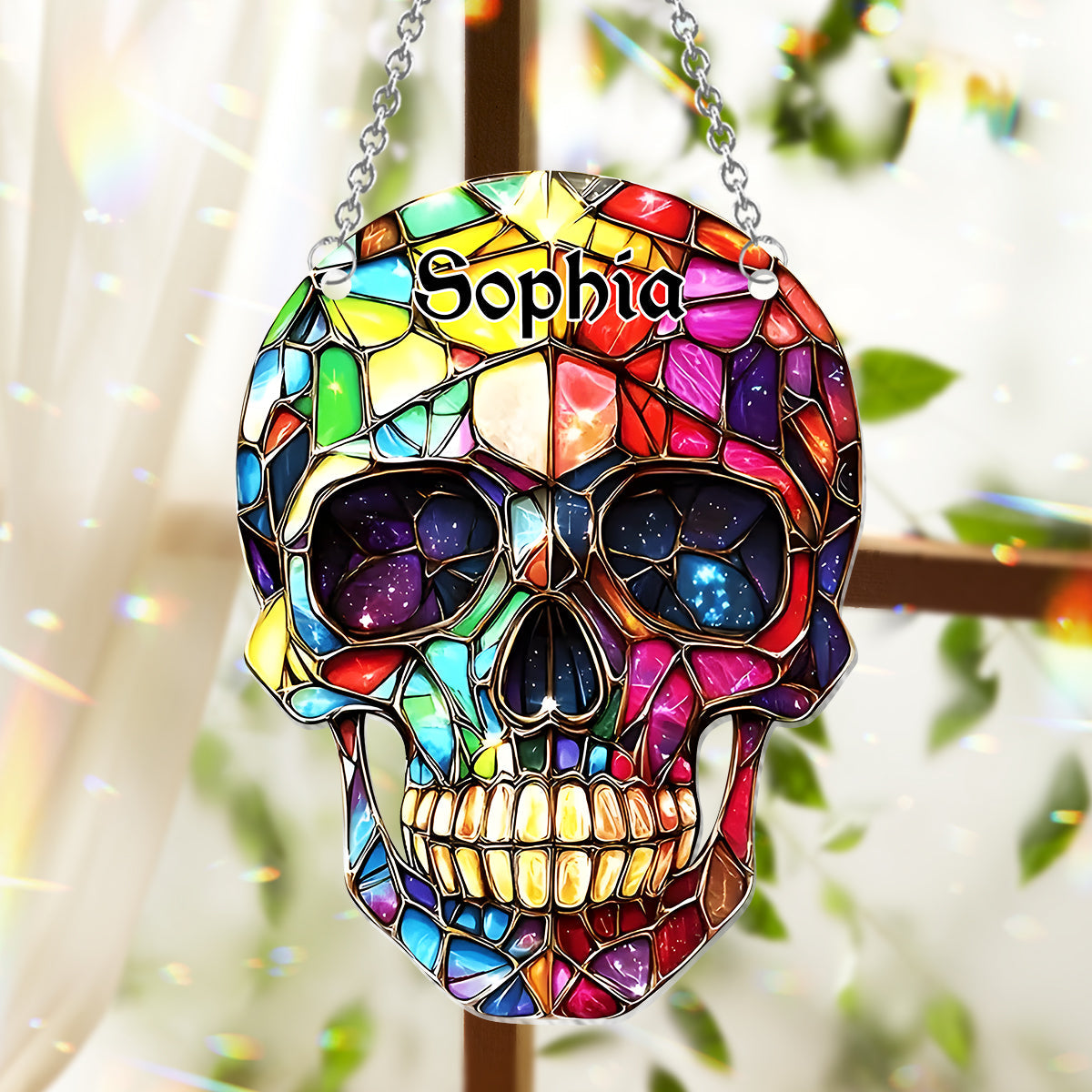 Colorful Skull - Personalized Skull Window Hanging Suncatcher Ornament