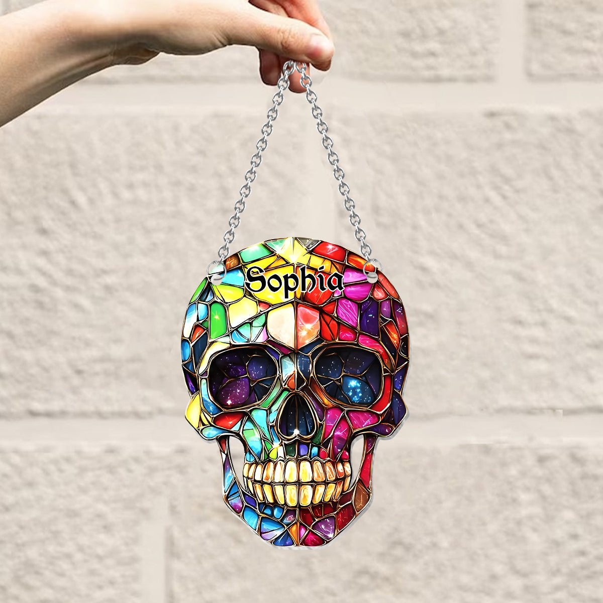 Colorful Skull - Personalized Skull Window Hanging Suncatcher Ornament
