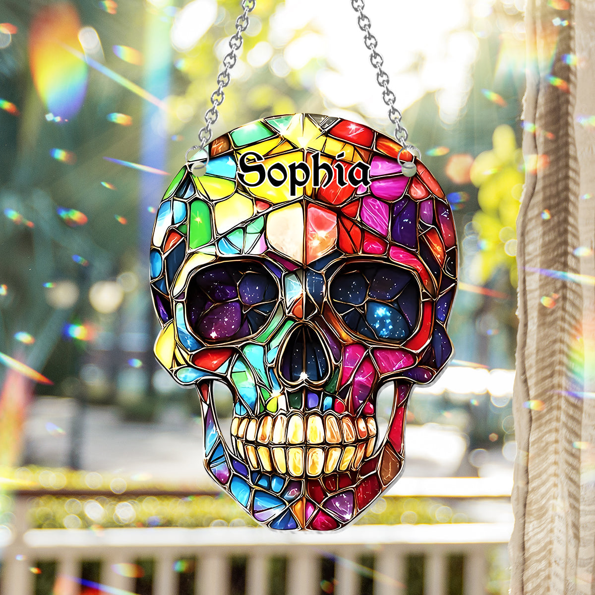 Colorful Skull - Personalized Skull Window Hanging Suncatcher Ornament