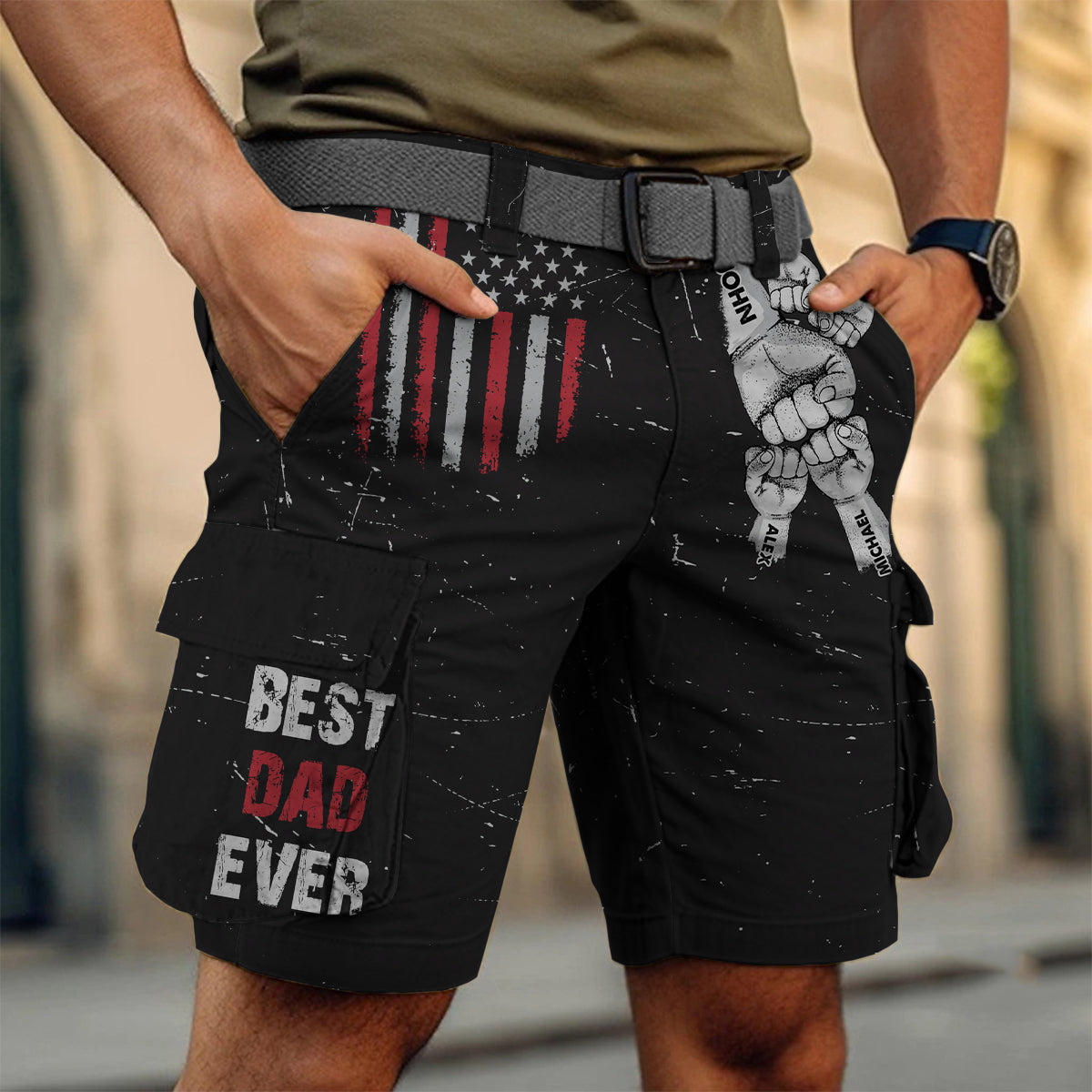 Best Dad Ever - Personalized Father Cargo Shorts With Belt