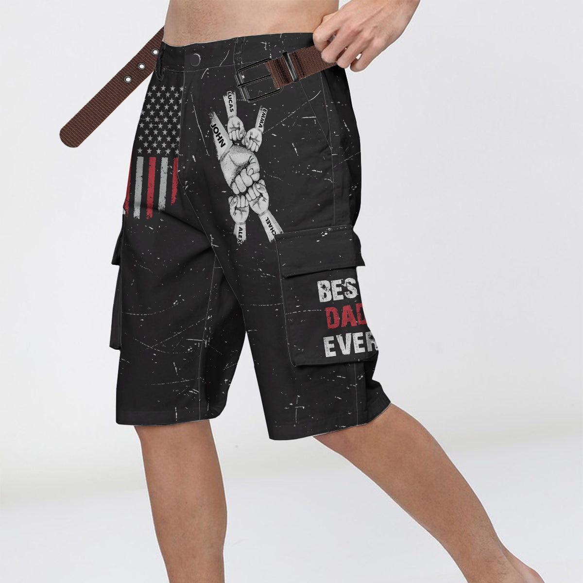 Best Dad Ever - Personalized Father Cargo Shorts With Belt
