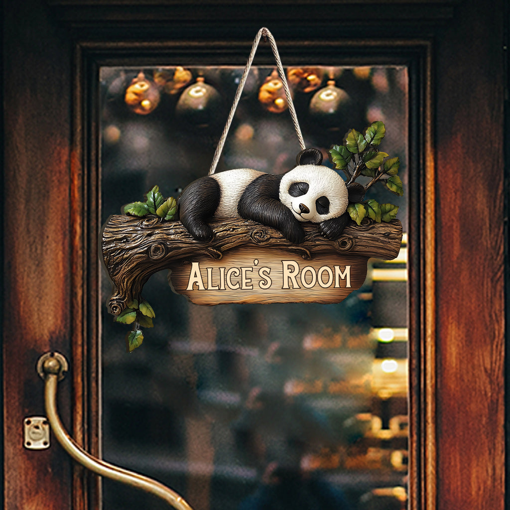 Cute Panda Bedroom Sign - Personalized Panda Lover Custom Shaped Wood Sign