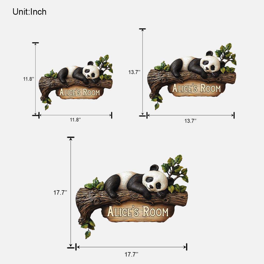Cute Panda Bedroom Sign - Personalized Panda Lover Custom Shaped Wood Sign