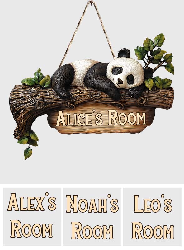 Cute Panda Bedroom Sign - Personalized Panda Lover Custom Shaped Wood Sign