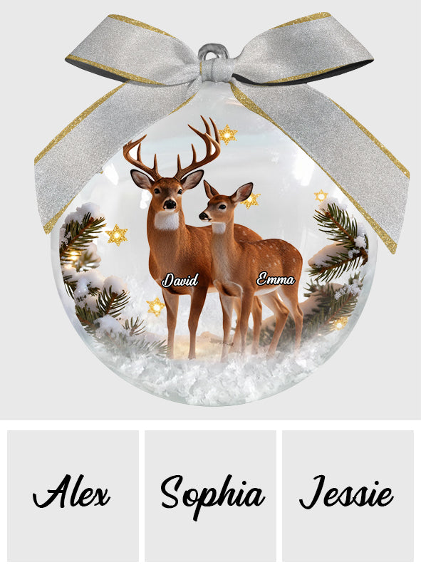 Couple Gifts Buck And Doe - Personalized Couple Snow Globe Ornament With Bow