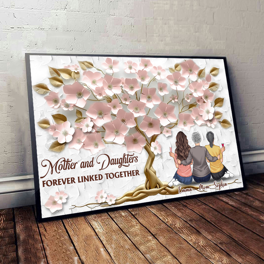 Mother And Daughters Forever Linked Together - Personalized Mother Canvas And Poster