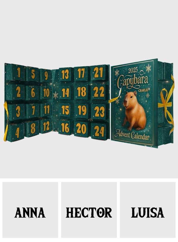 Calendrier de l'Avent pliable avec décorations, motif Capybara mignon, Noël 2025 - Animaux rongeurs (capybara, castor, hamster, cochon d'Inde)