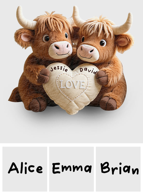 Perfect Gift For Couple - Personalized Highland Cow Faux Fur Shaped Pillow