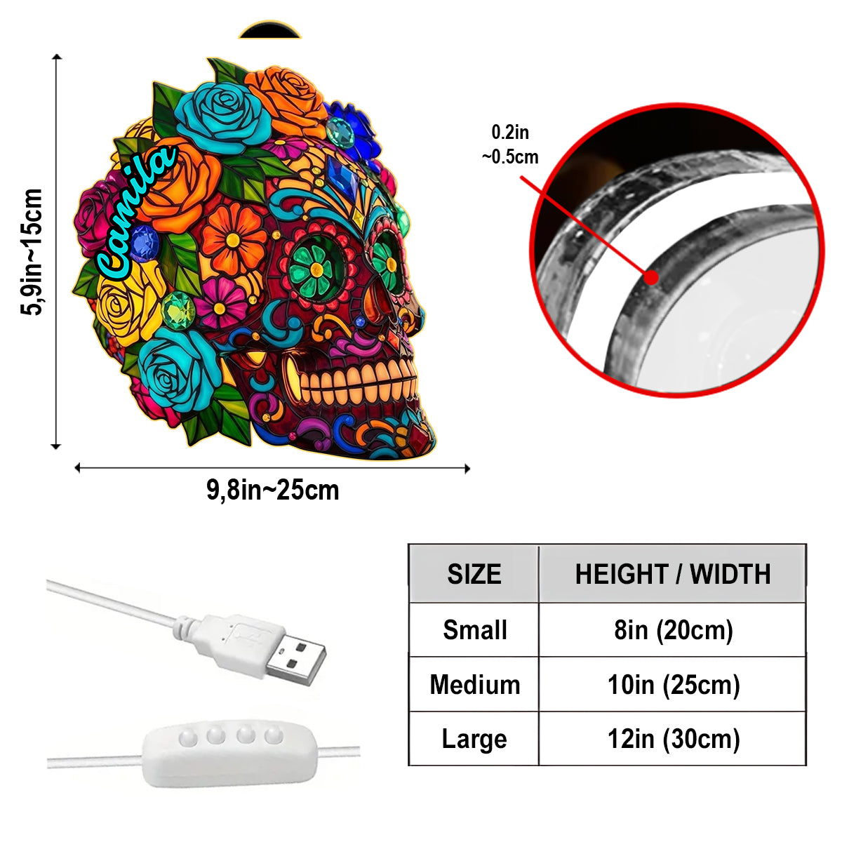 Beautiful Sugar Skull - Personalized Skull Acrylic LED Night Light