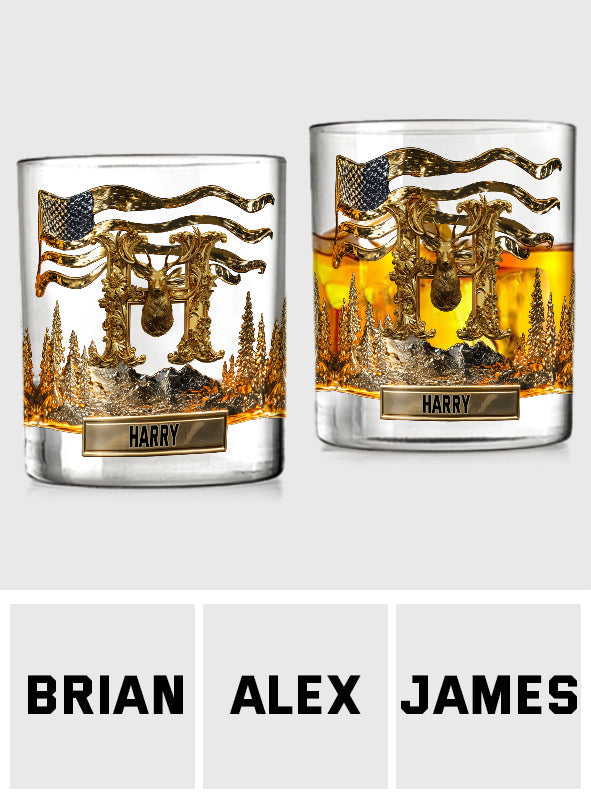 Alphabet-Anfangsbuchstabe für Jagdliebhaber – personalisiertes Whiskyglas für die Jagd