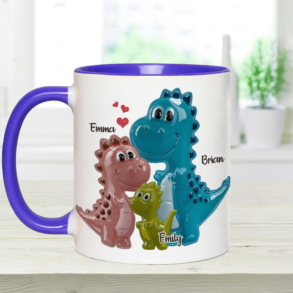 First Father’s Day Dinosaur Family of Three - Personalized Father Accent Mug