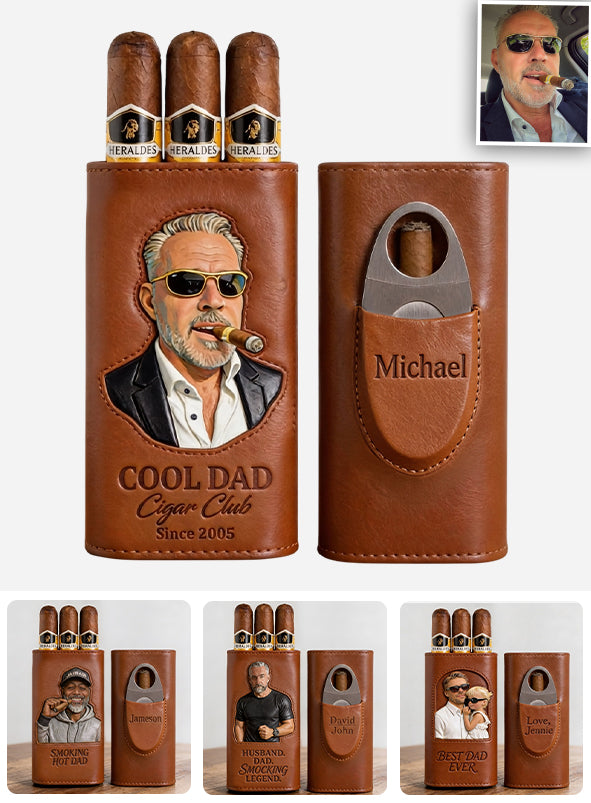 Papa liebt Zigarren - Personalisierte Leder Zigarrenhumidor Box