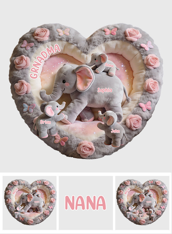 Cadeau Nana Éléphant pour Maman, Grand-mère - Coussin personnalisé en fausse fourrure en forme de grand-mère