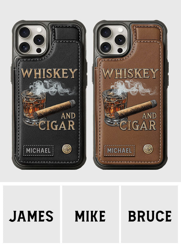 Whiskey And Cigar - Personalized Whisky Wallet Phone Case
