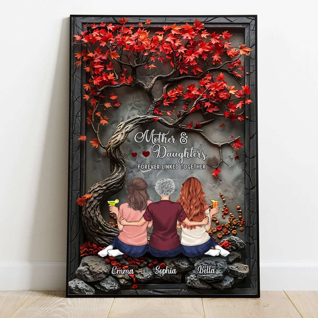 Mother & Children Forever Linked Together - Personalized Mother Canvas And Poster