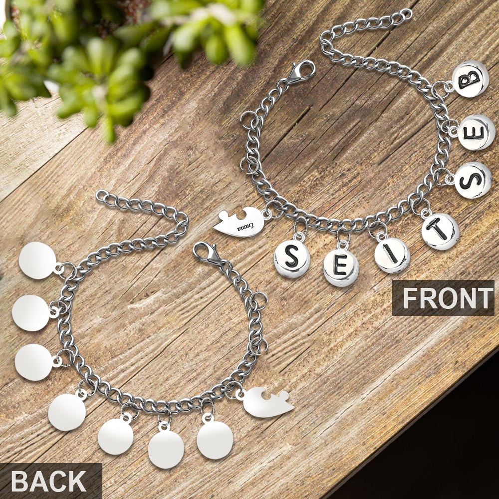 Besties Pieces Of Heart - Personalized Bestie Bracelet With Charms