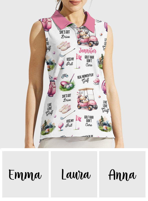 Les vraies femmes jouent au golf - Polo de golf sans manches personnalisé