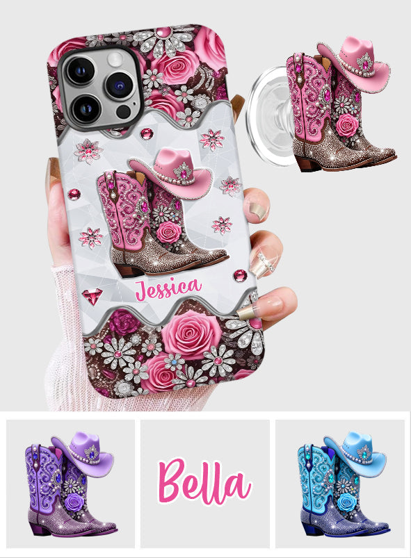 Bottes de cowgirl - Coque de téléphone personnalisée avec imprimé intégral cowgirl et support pour téléphone
