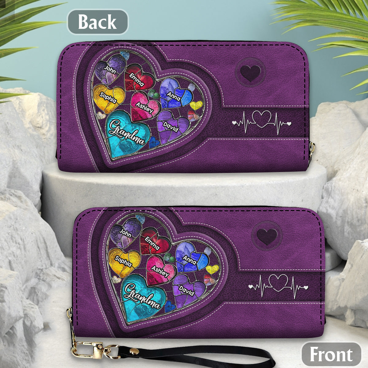 Grandma's Mom's Sweethearts - Personalized Grandma Leather Long Wallet