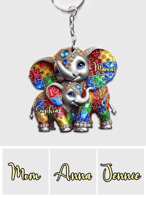 Autism Elephant Mom - Personalized Autism Awareness Keychain