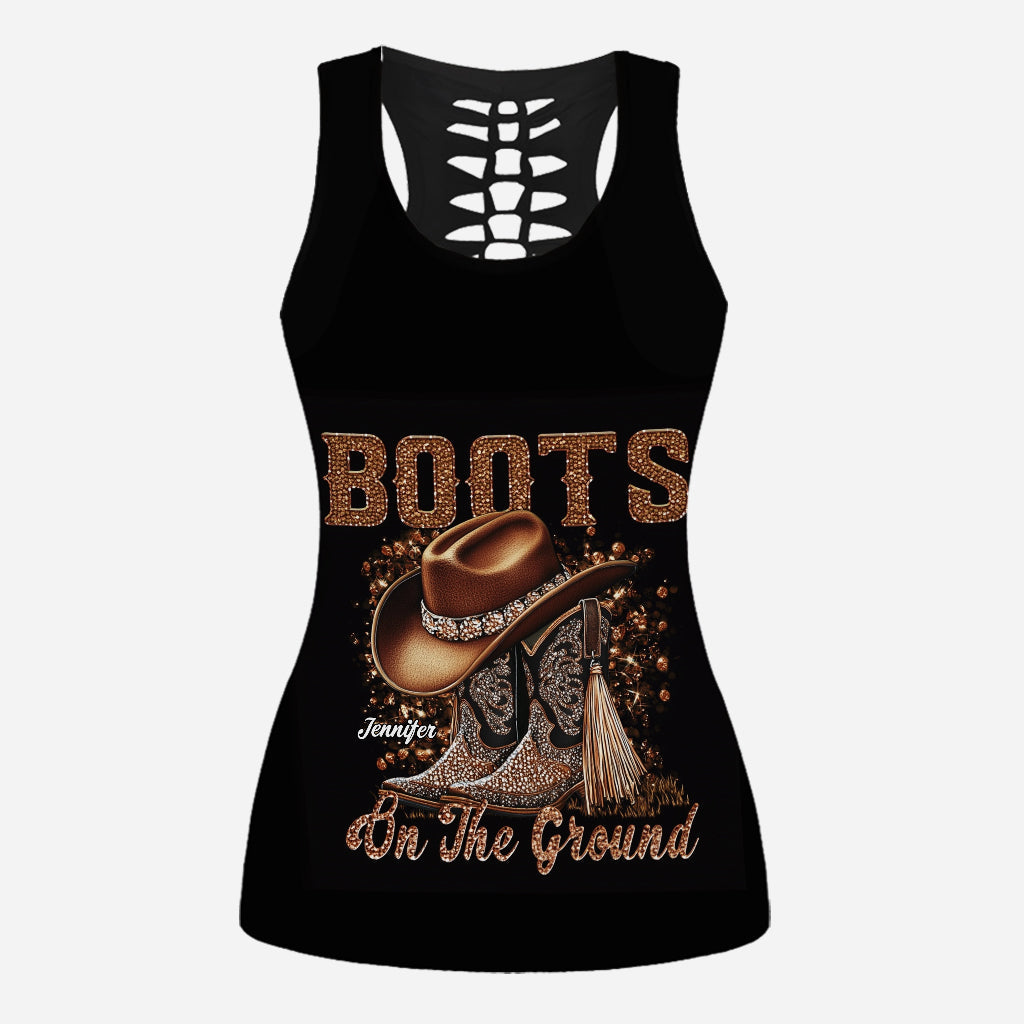 Boots On The Ground - Personalized Cowgirl Hollow Tank Top and Leggings