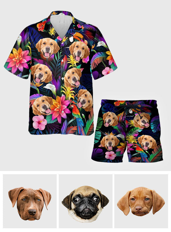 Floral Hawaiian - Personalized Dog Hawaiian Shirt & Men Shorts