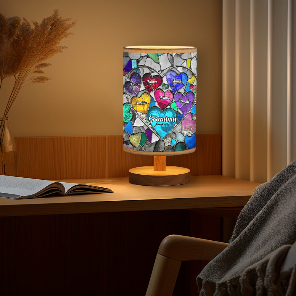 Grandma's Mom's Sweethearts - Personalized Grandma Table Lamp with Wood Base