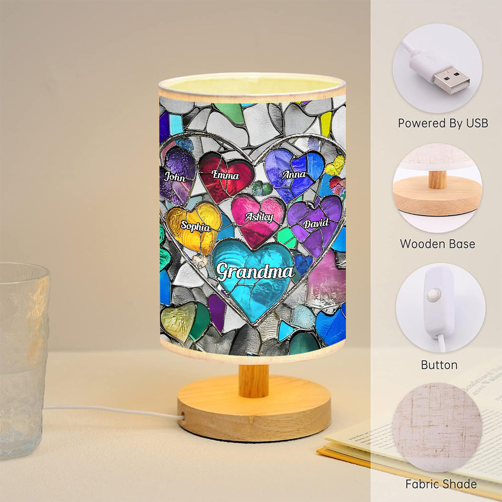 Grandma's Mom's Sweethearts - Personalized Grandma Table Lamp with Wood Base