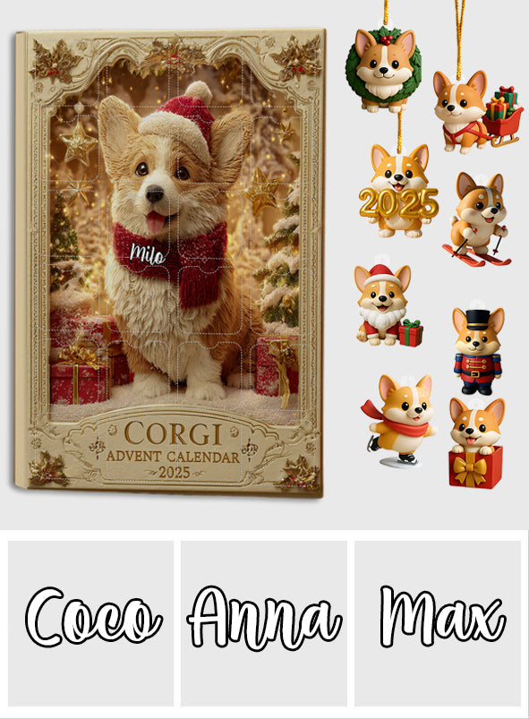 Liebe Corgis – Personalisierter Corgi-Adventskalender mit Ornamenten