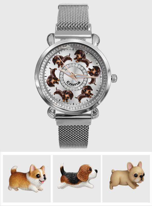 Montre-bracelet personnalisée pour femme avec un chien : « J’aime mes chiens ».