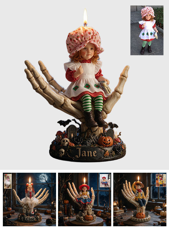 Custom Any Photo, Skeleton Halloween - Personalized Kid Custom Shape Wooden Candle Holder